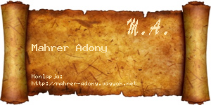 Mahrer Adony névjegykártya